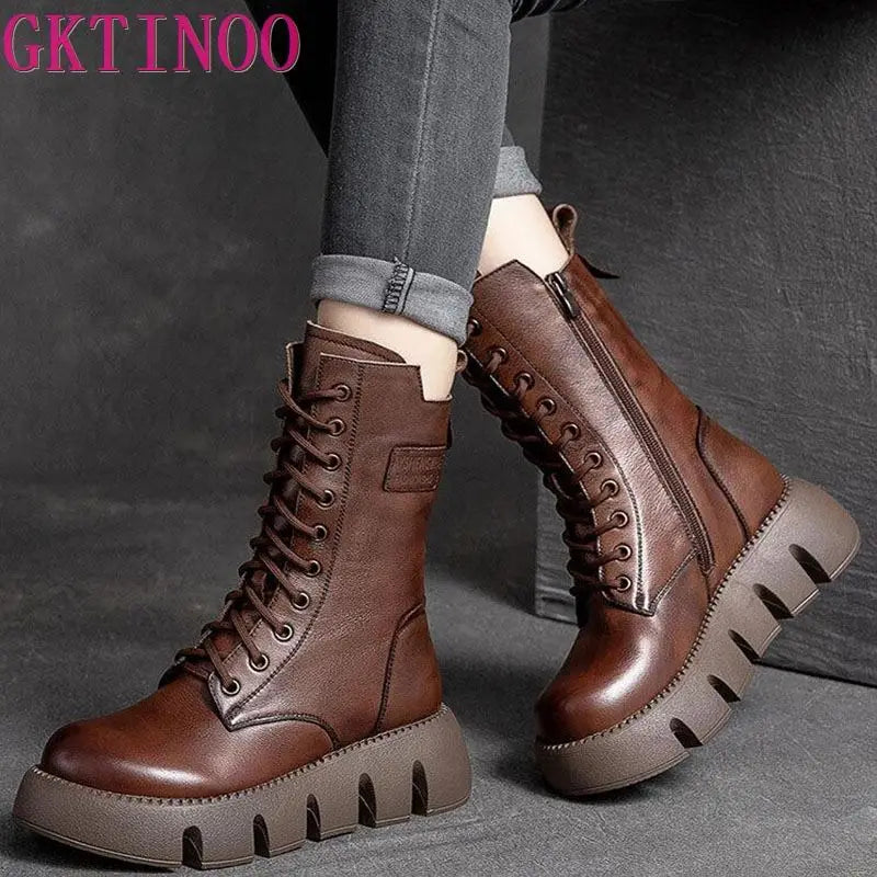 Vintage Leather Women's Ankle Boots – Retro Zip Design, Genuine Cowhide