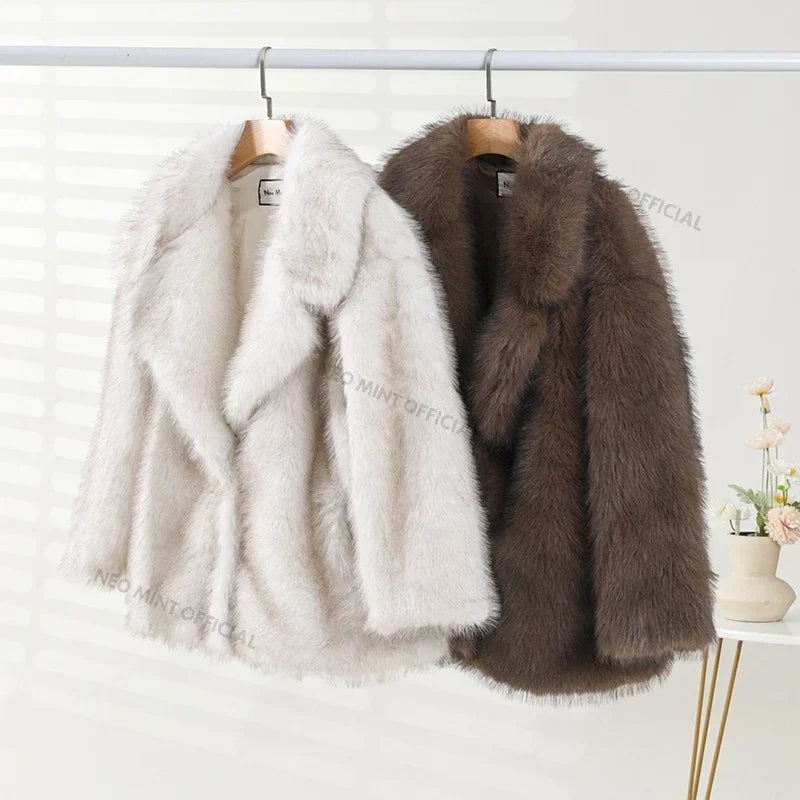 Oversized Gradient Faux Fur Coat - Warm & Stylish Winter Outerwear for Women | Fluffy Faux Fox Fur Jacket