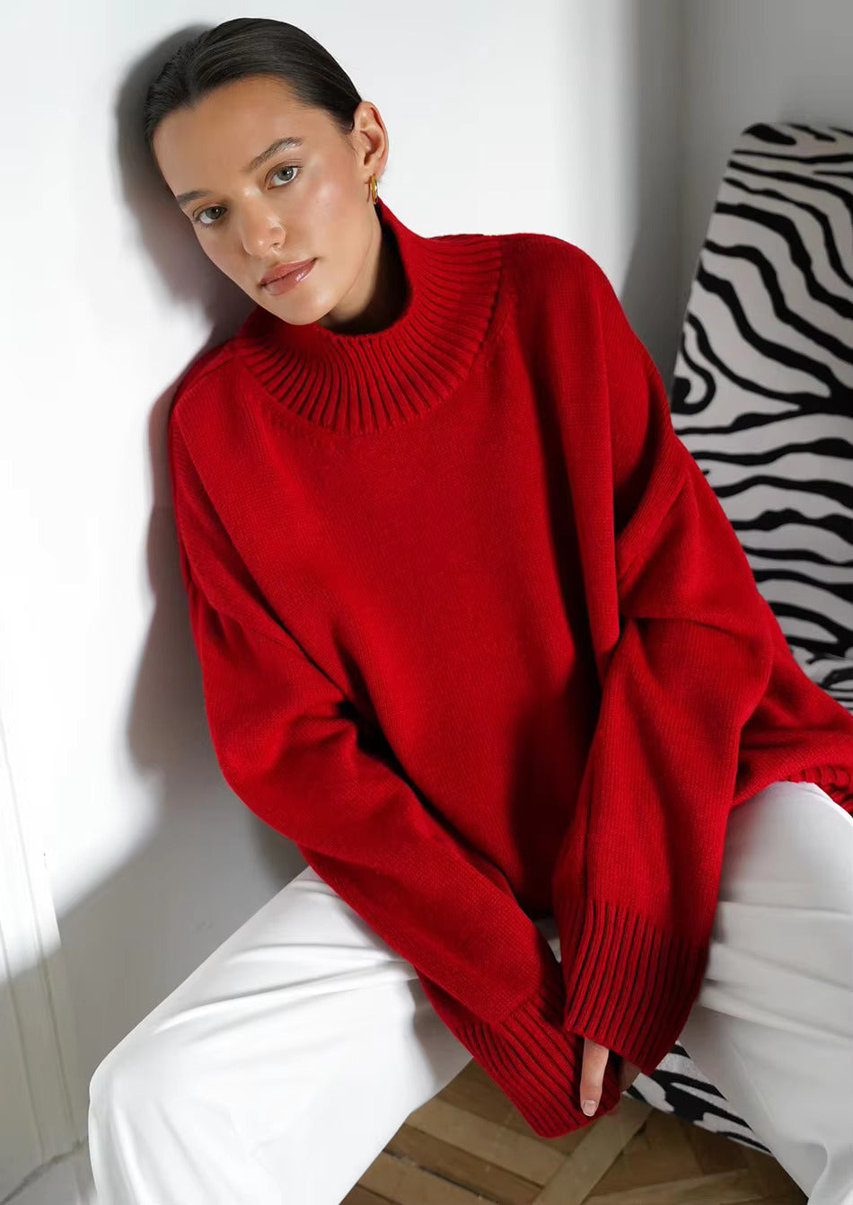 Women's Oversized Turtleneck Sweater – Soft, Warm, Vintage Knit for Winter