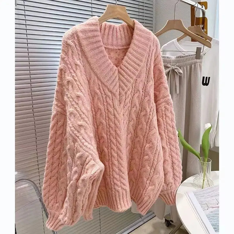 Women's Cozy V-Neck Knit Sweater - Warm & Stylish for Fall/Winter