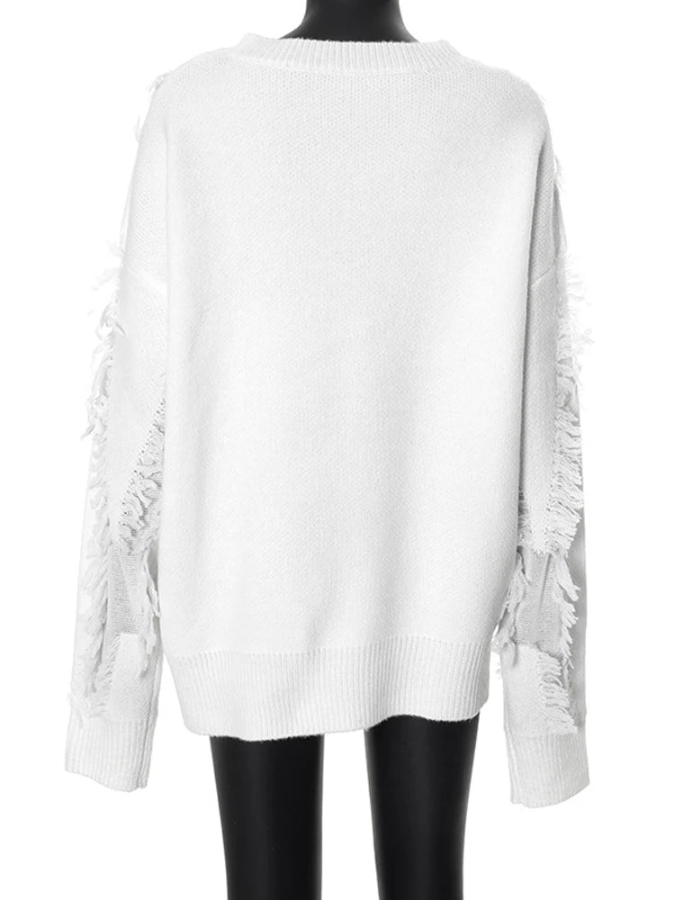 Irregular Patchwork Tassel Sweater – Women’s Fall Streetwear