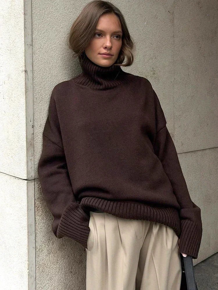 Women's Oversized Turtleneck Sweater – Soft, Warm, Vintage Knit for Winter