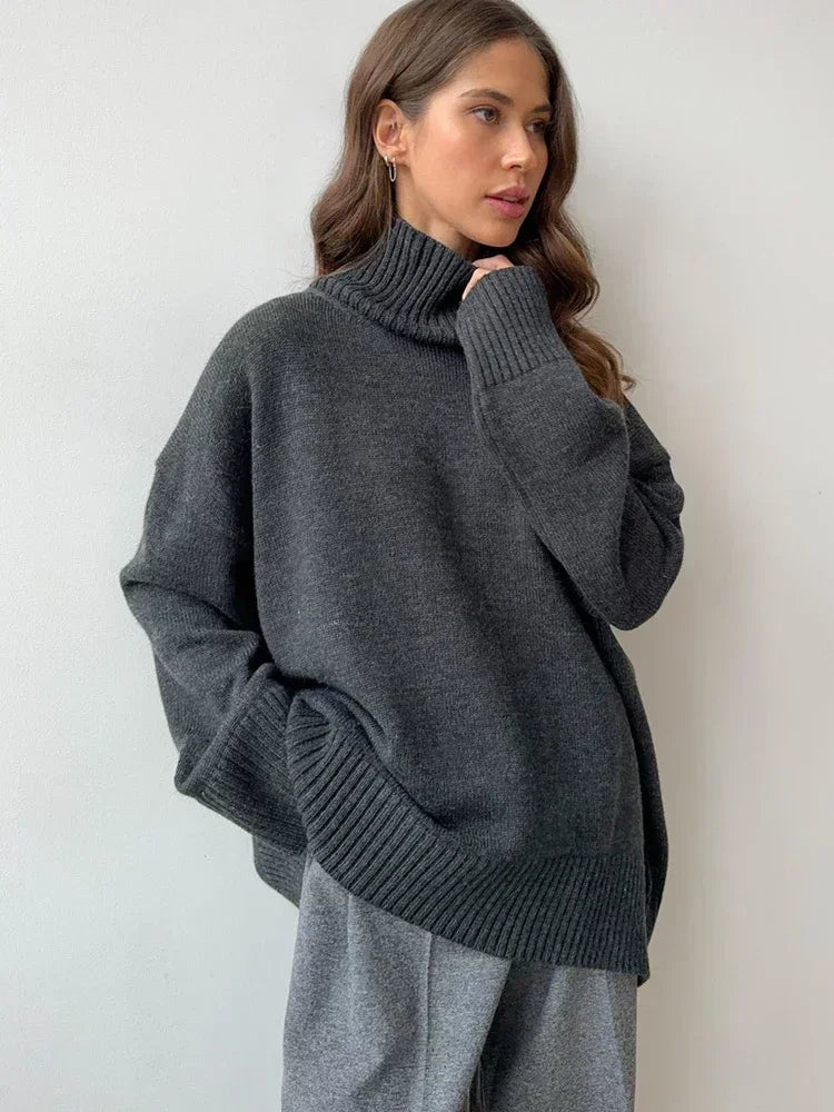 Women's Oversized Turtleneck Sweater – Soft, Warm, Vintage Knit for Winter