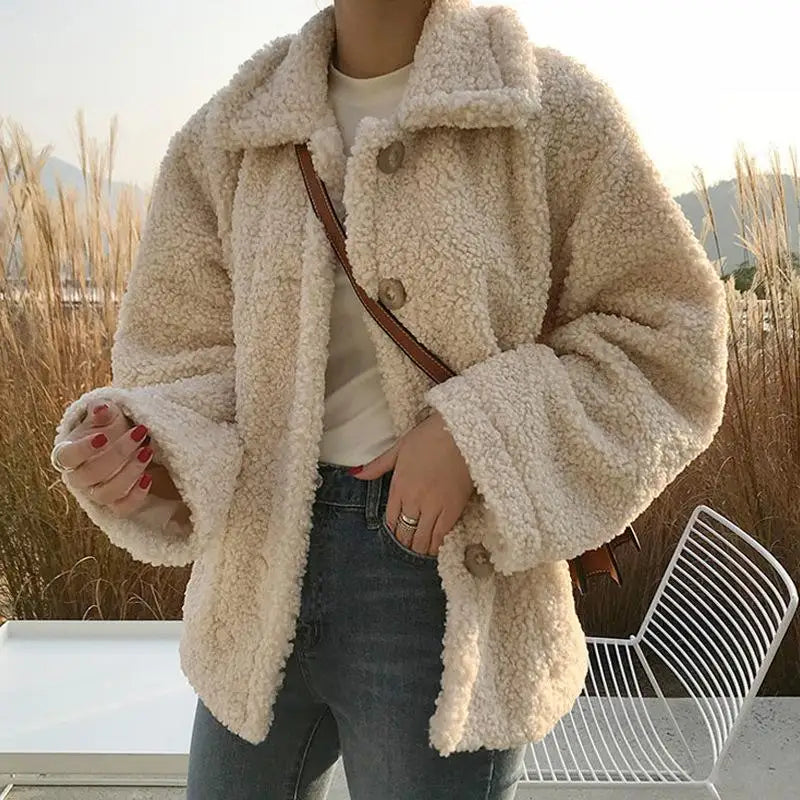 Women's Vintage Faux Lamb Fur Coat – Warm & Stylish Winter Essential