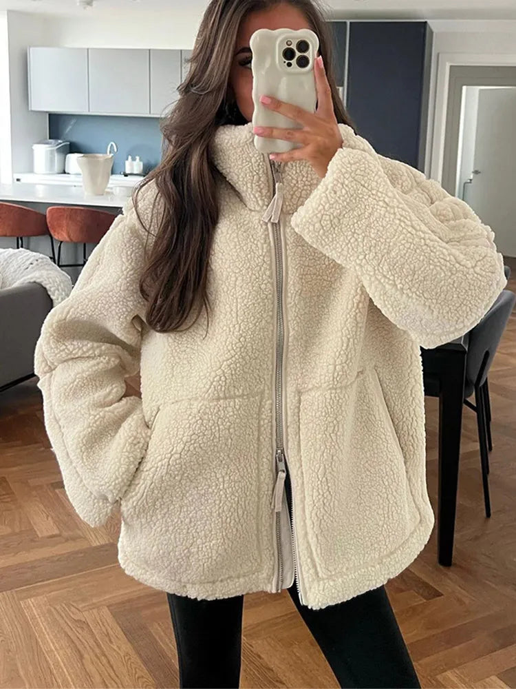 Women's Cropped Lamb Wool Jacket – Chic & Cozy Fall Outwear