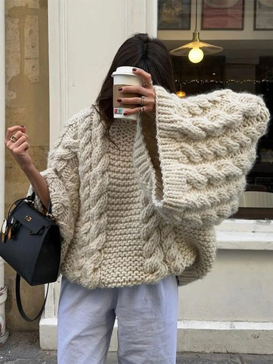 Women's Oversized Knit Pullover Sweater – Casual & Cozy for Autumn/Winter