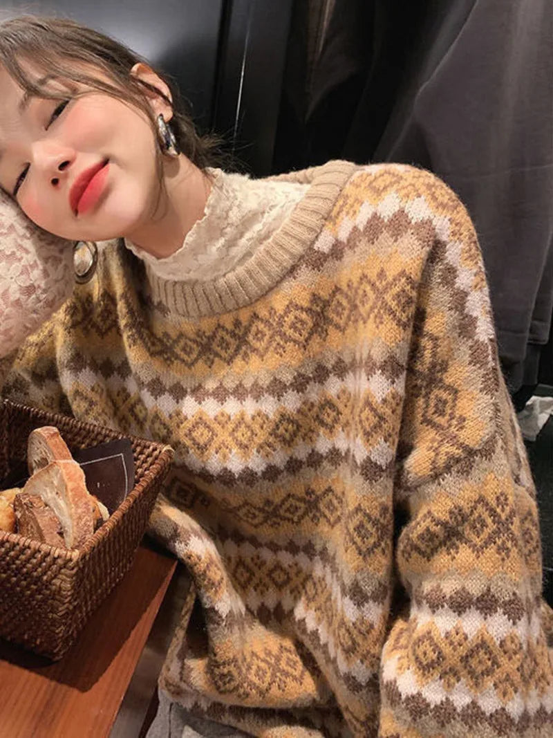 Vintage Striped Knit Sweater for Women – Cozy & Stylish